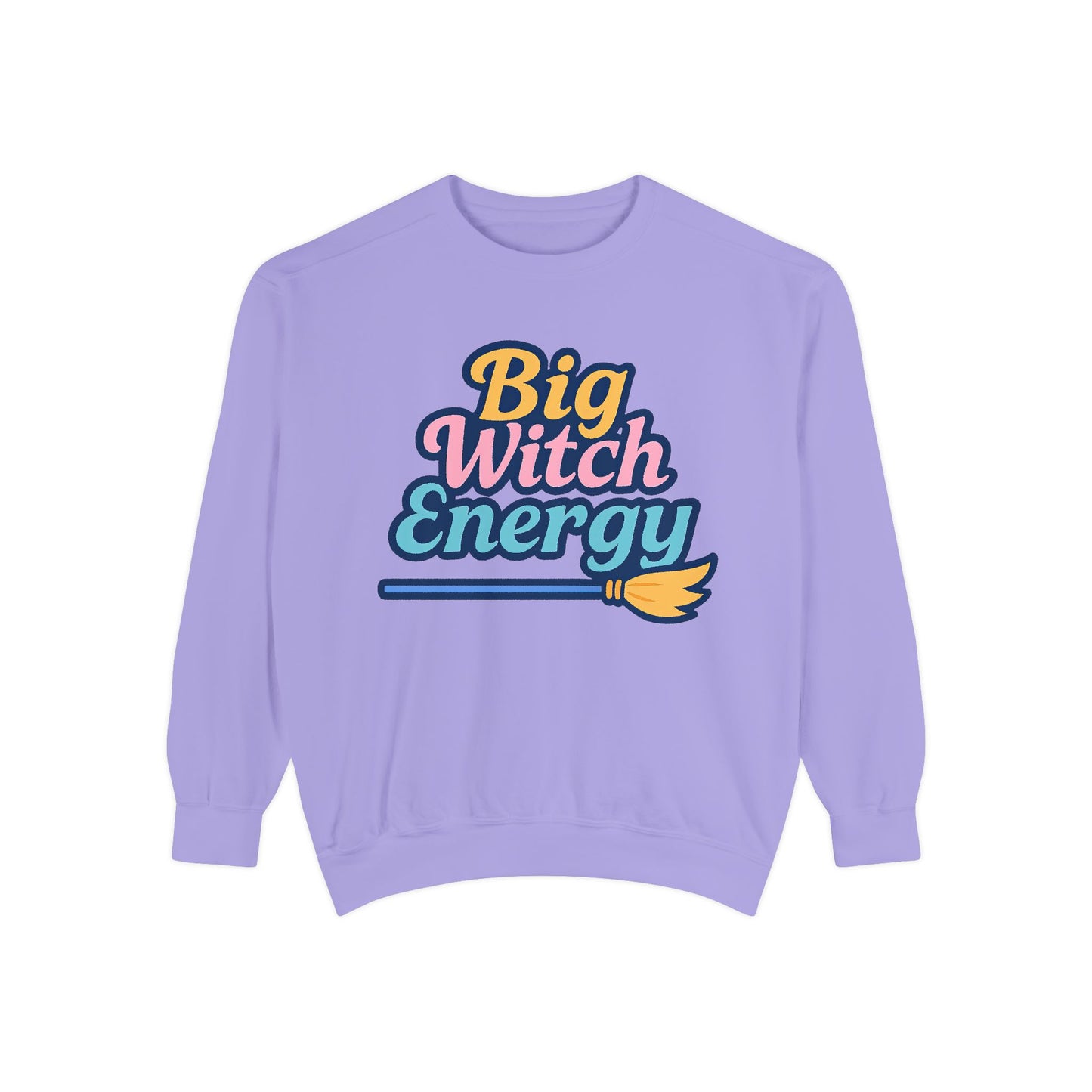 Big Witch Energy Sweatshirt – Colorful Pastel Broom Pullover