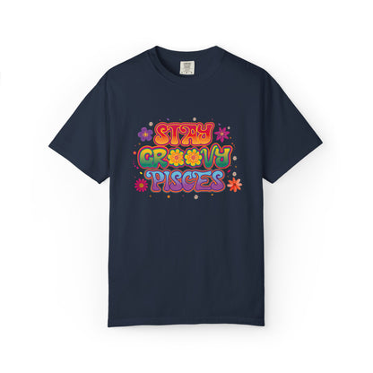 Stay Groovy Pisces - Retro Flower Power Zodiac Tee