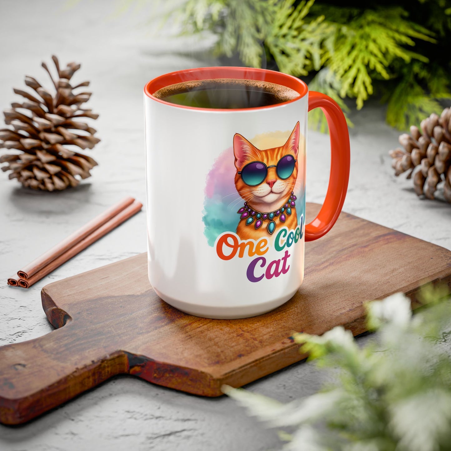One Cool Cat – Groovy Fun Colorful Kitty Mug (Blue Accent, 11oz & 15oz)