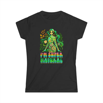 I’m Super Natural Women’s Softstyle Tee – Empowering Botanical Retro Shirt