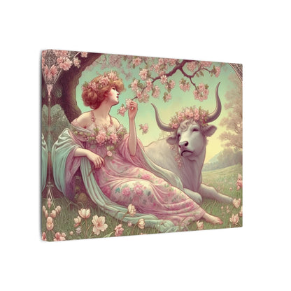 Secret Meadow: Bull and Bloom | Taurus Goddess Art Nouveau Zodiac Wall Art
