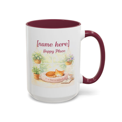 Personalized Name Cat Mug - Custom "Happy Place" Ceramic Mug for Cat Lovers