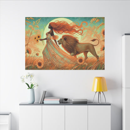 Leo Zodiac Wall Art, Lion Goddess Canvas Print, Astrology Home Decor, Leo Gift for Her, Sunflower Leo Painting, Star Sign Wall Decor