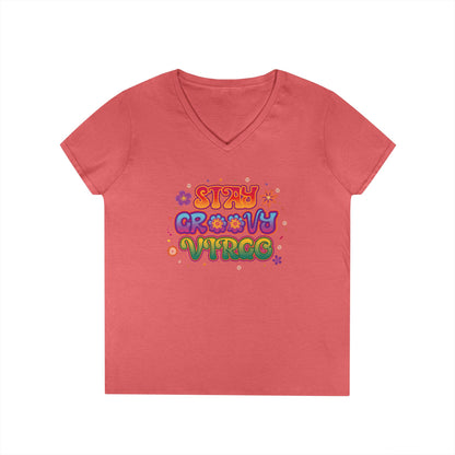 Stay Groovy Virgo Women’s V-Neck Tee – Empowering Retro Colorful Shirt