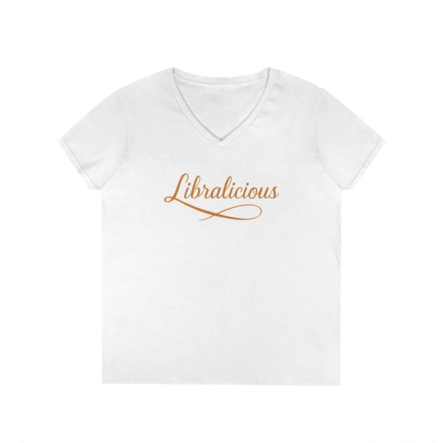 Libralicious Women’s V-Neck Tee – Empowering Retro Zodiac Script Shirt