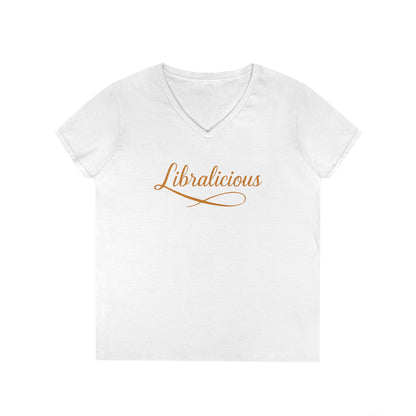 Libralicious Women’s V-Neck Tee – Empowering Retro Zodiac Script Shirt