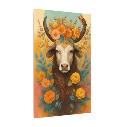 Bull with Bird – Floral Serenity Wall Art (Taurus Inspired)
