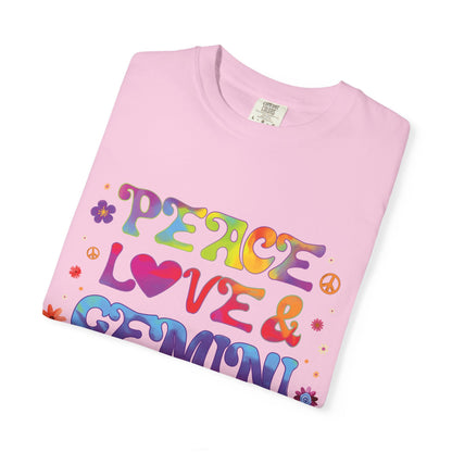 Peace Love & Gemini – Retro Groovy Zodiac Tee