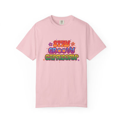 Stay Groovy Capricorn – Retro Flower Power Zodiac Tee