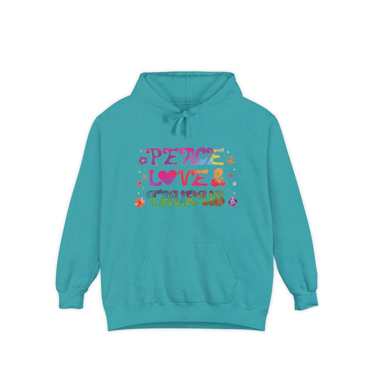 Peace Love & Taurus Unisex Hoodie – Groovy Retro Comfort Colors Midweight Hoodie