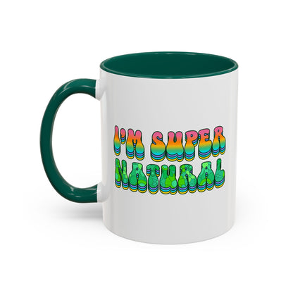 I’m Super Natural – Groovy Earth Goddess Two-Sided Mug (Yellow or Green, 11oz & 15oz)