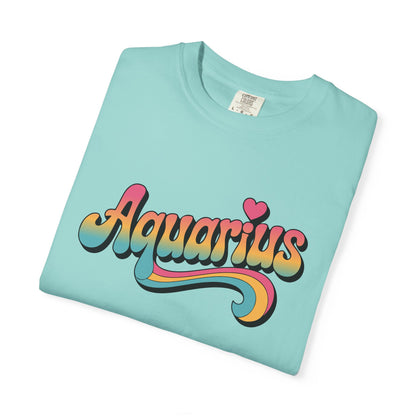 Aquarius – Groovy Heartburst Retro Zodiac Tee