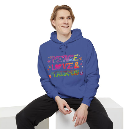 Peace Love & Taurus Unisex Hoodie – Groovy Retro Comfort Colors Midweight Hoodie