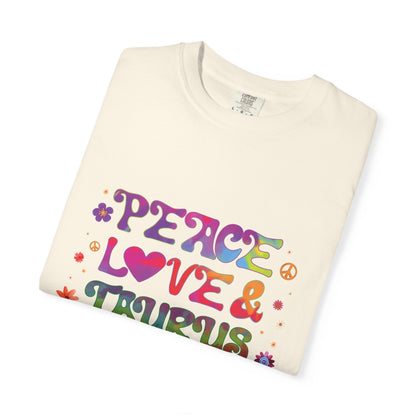 Peace Love & Taurus – Earthy Retro Zodiac Tee