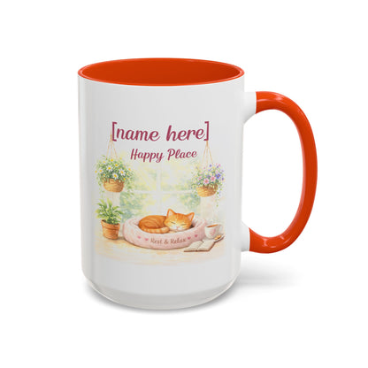 Personalized Name Cat Mug - Custom "Happy Place" Ceramic Mug for Cat Lovers
