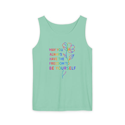 Be Yourself Affirmation Tank Top, May You Always Have the Freedom to Be Yourself Shirt, Self Love Graphic Tank, Inspirational Gift for Her, Rainbow Flower Tank