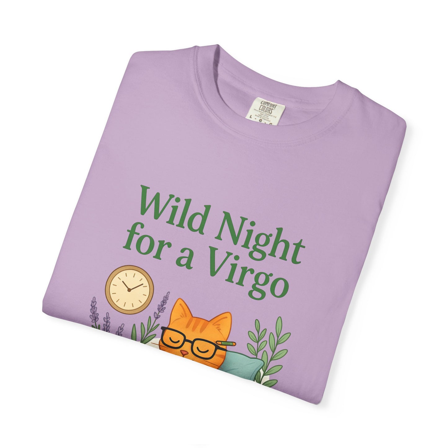 Wild Night for a Virgo – Cozy Cat Tee for Bookish Earth Signs