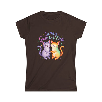 In My Gemini Era Women’s Softstyle Tee – Empowering Zodiac Cat Shirt