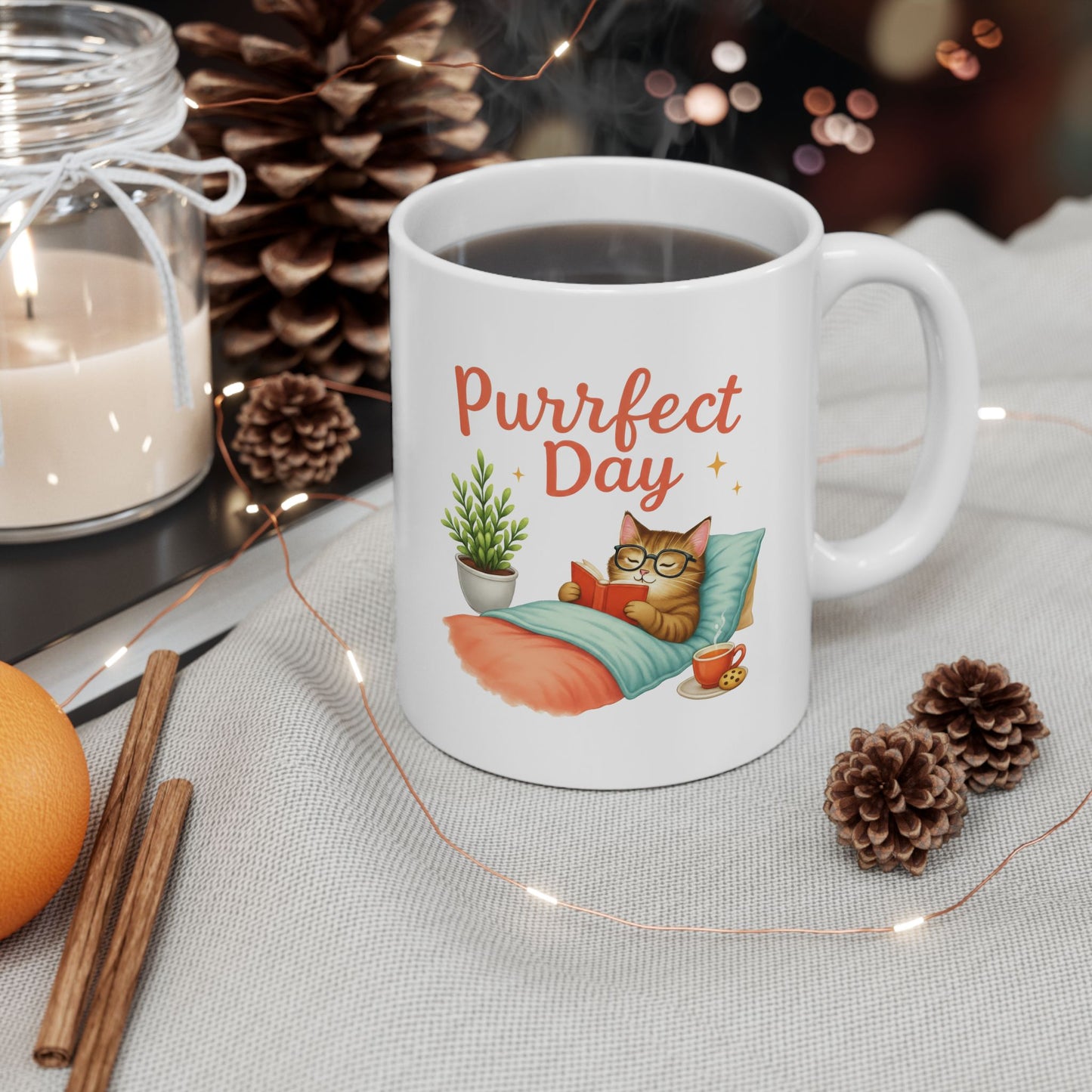 Purrfect Day – Cozy Cat Reading Adorable Coffee Mug (11oz & 15oz)