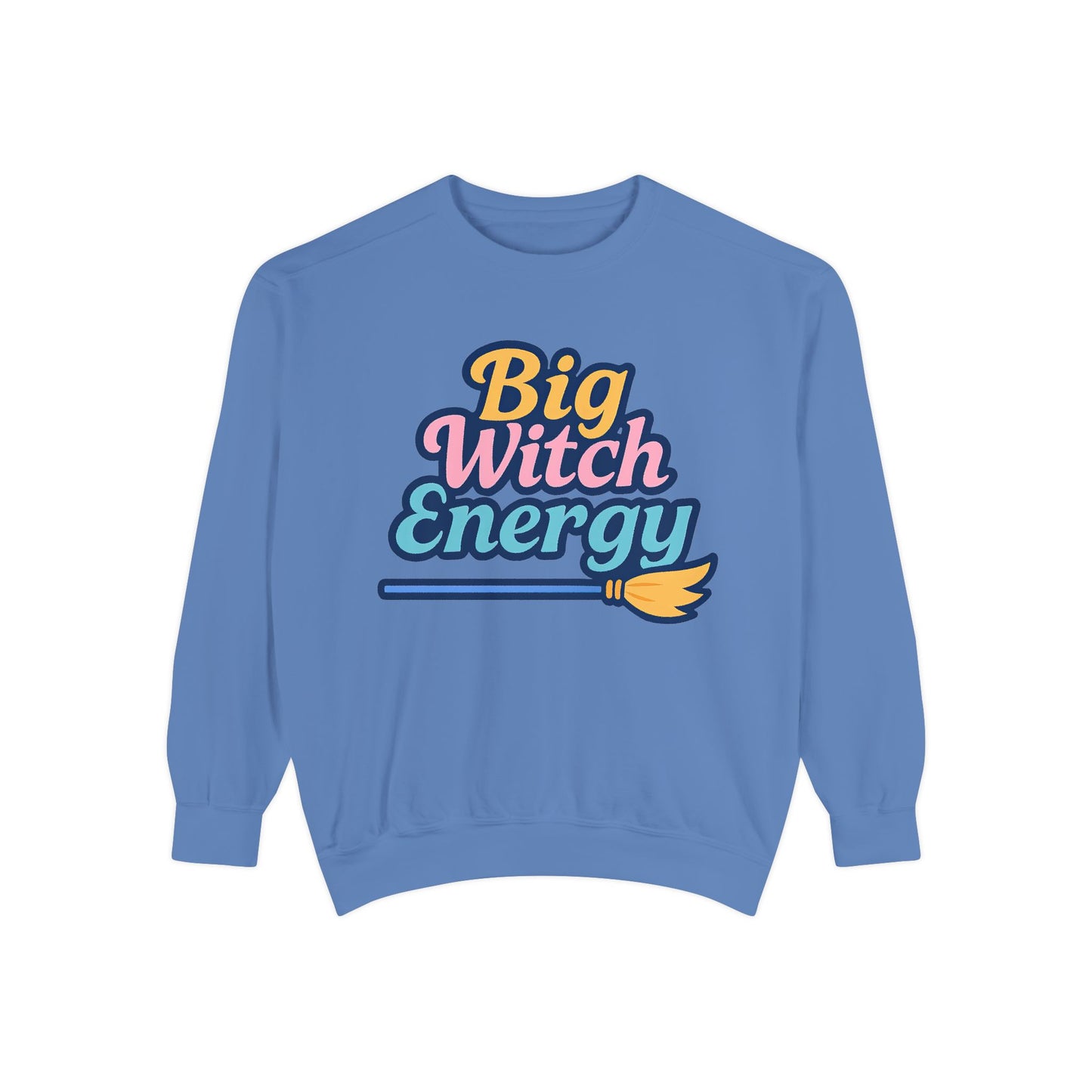 Big Witch Energy Sweatshirt – Colorful Pastel Broom Pullover