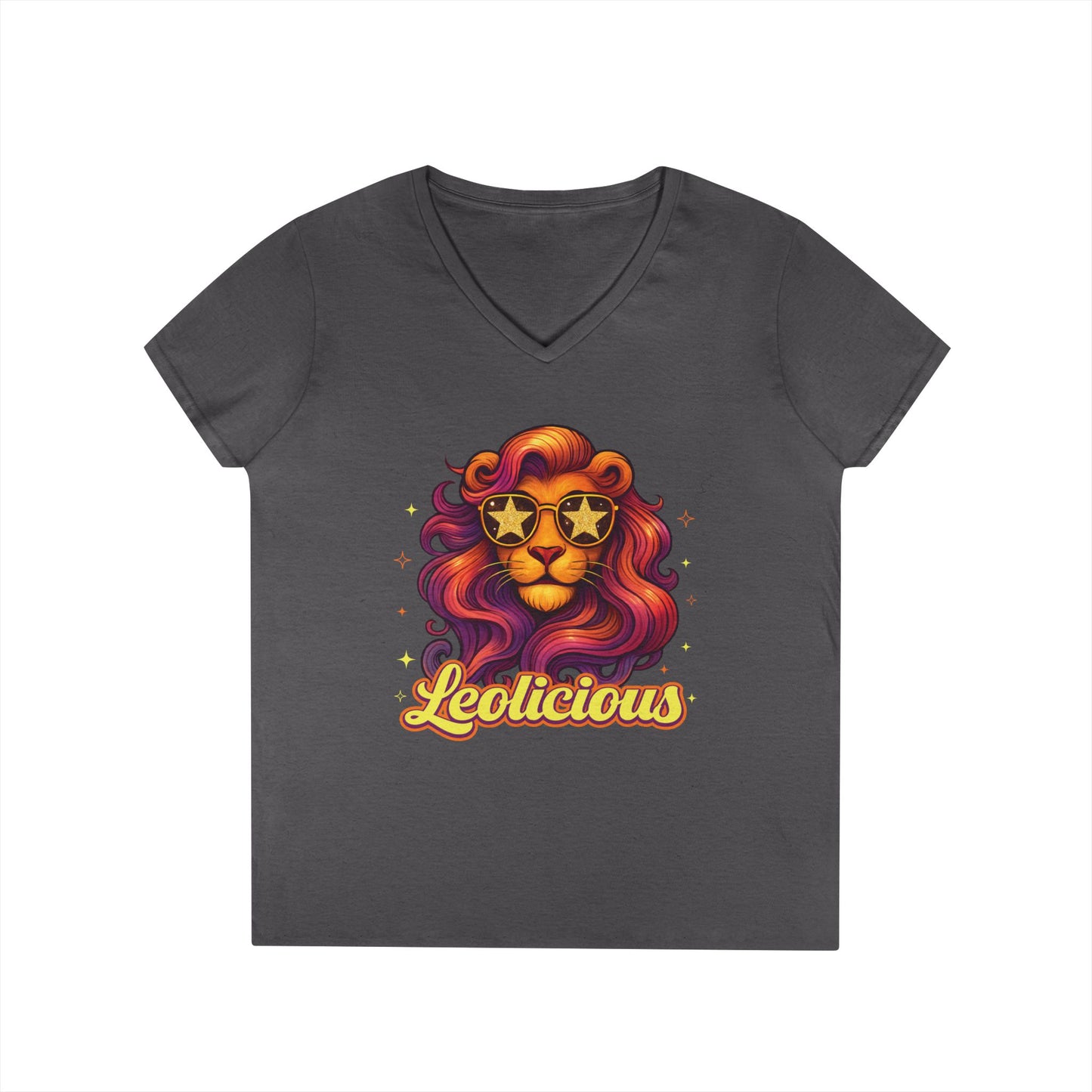 Leolicious Women’s V-Neck Tee – Empowering Retro Lion Zodiac Shirt