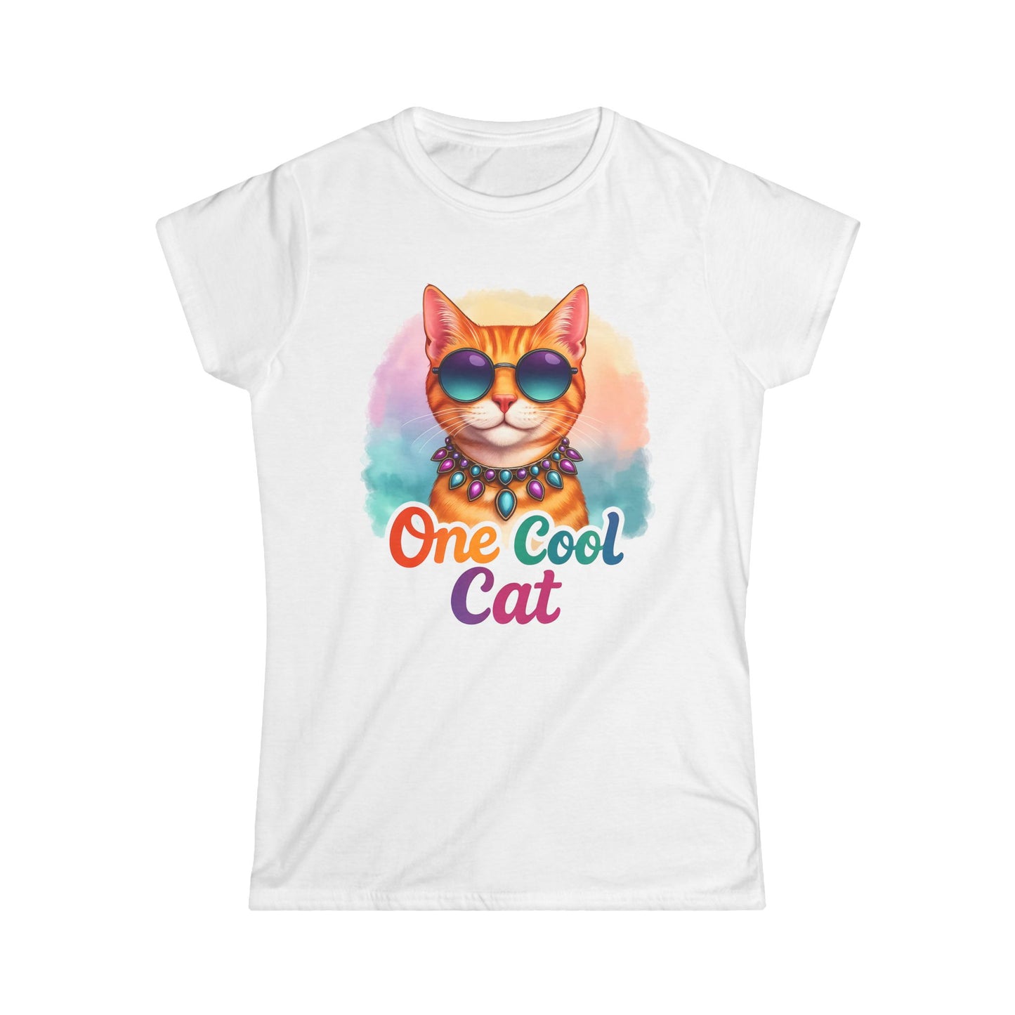 One Cool Cat Women’s Softstyle Tee – Colorful Retro Sunglasses Shirt