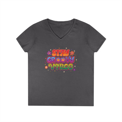Stay Groovy Virgo Women’s V-Neck Tee – Empowering Retro Colorful Shirt