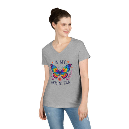 In My Gemini Era Women’s V-Neck Tee – Empowering Butterfly Zodiac Shirt