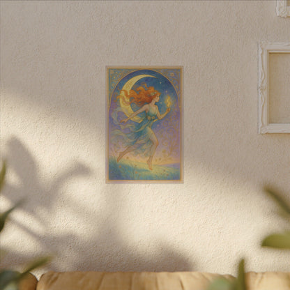 Flame Keeper Running Free – Moonlit Goddess Art Nouveau Canvas Wall Art