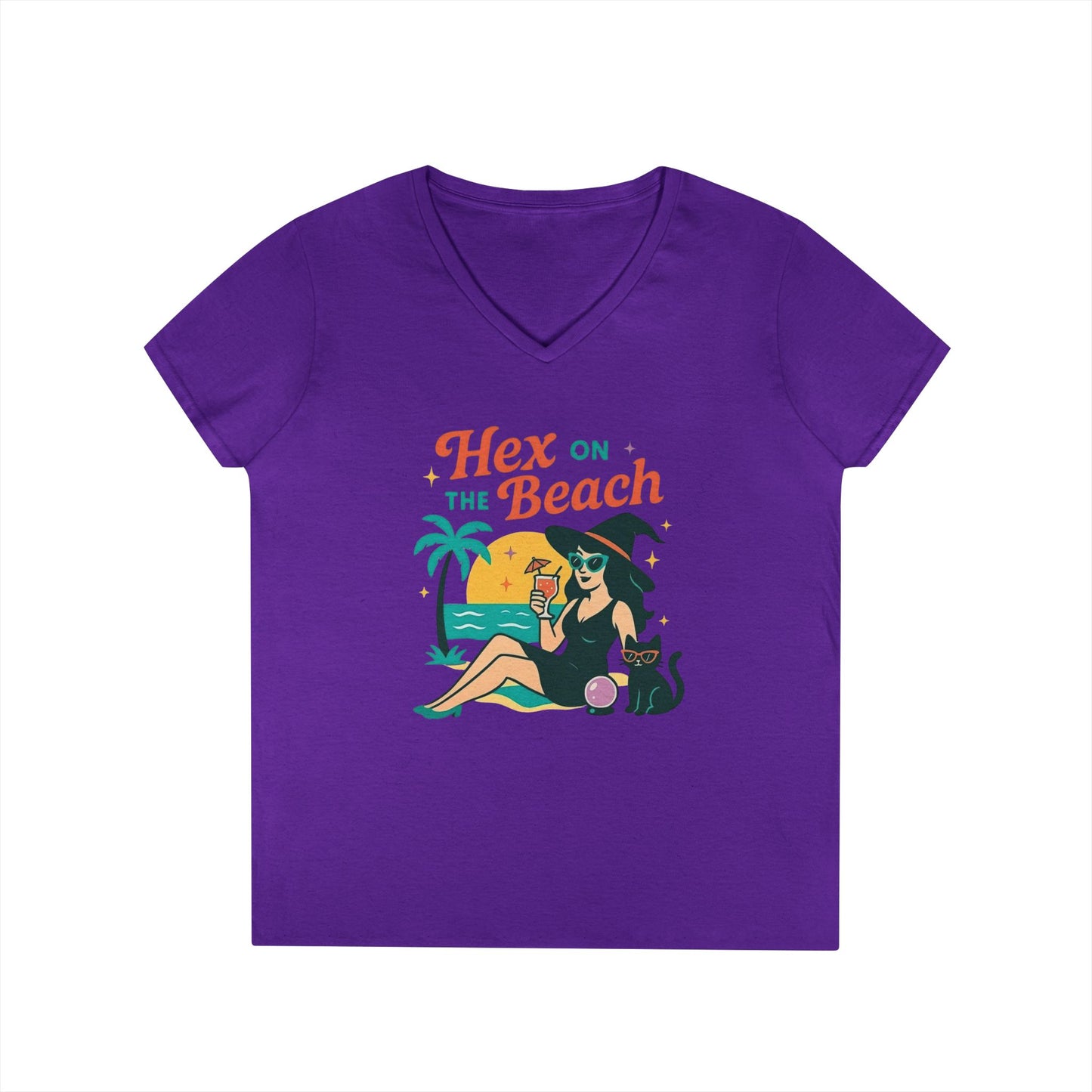 Hex on the Beach Women’s V-Neck Tee – Funny Magical Tropical Witch Shirt