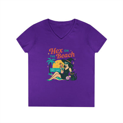 Hex on the Beach Women’s V-Neck Tee – Funny Magical Tropical Witch Shirt