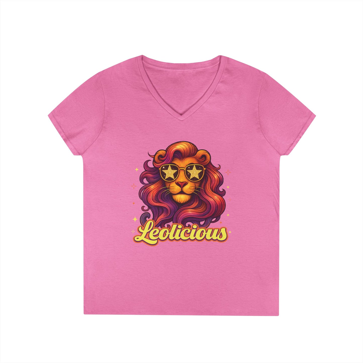 Leolicious Women’s V-Neck Tee – Empowering Retro Lion Zodiac Shirt