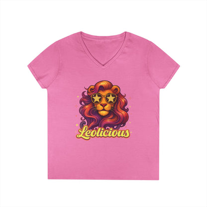 Leolicious Women’s V-Neck Tee – Empowering Retro Lion Zodiac Shirt