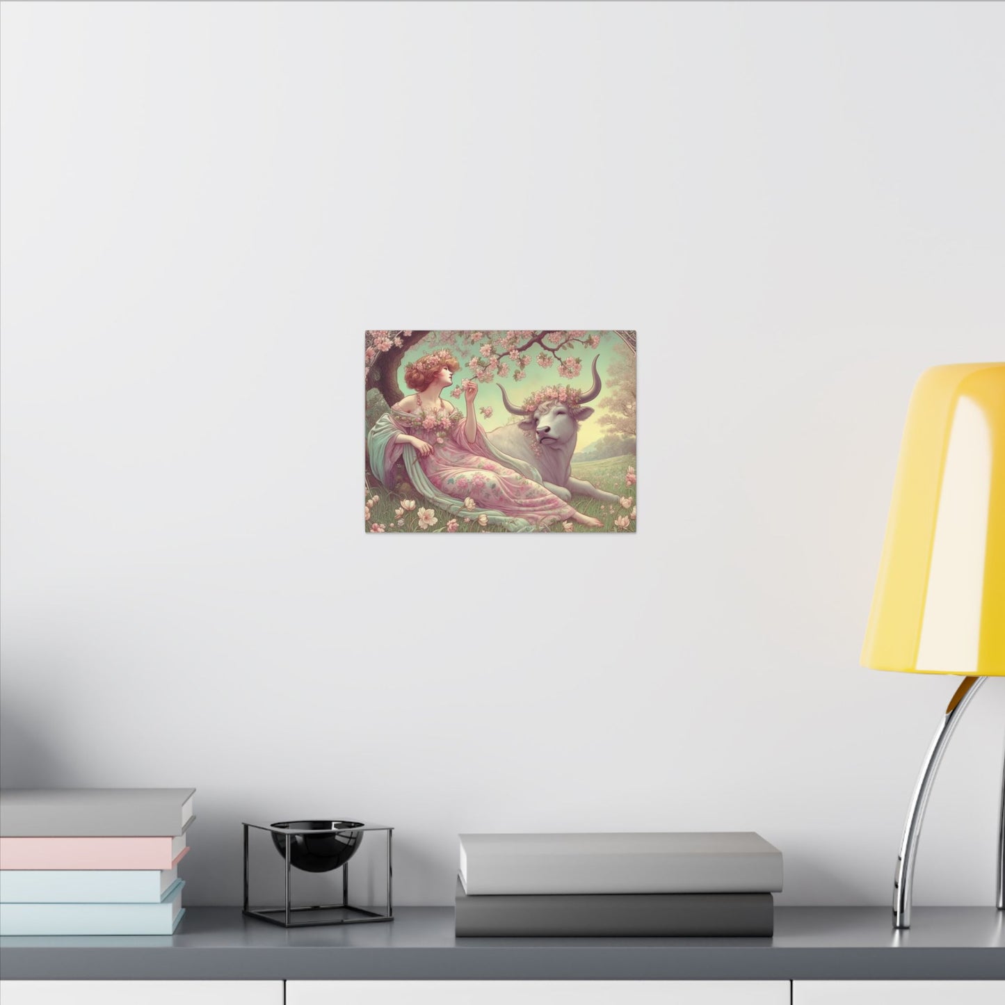 Secret Meadow: Bull and Bloom | Taurus Goddess Art Nouveau Zodiac Wall Art
