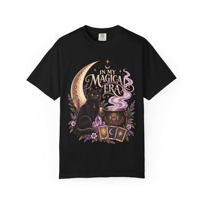 Witchy Floral Black Cat Shirt - In My Magical Era Vintage Celestial Tee