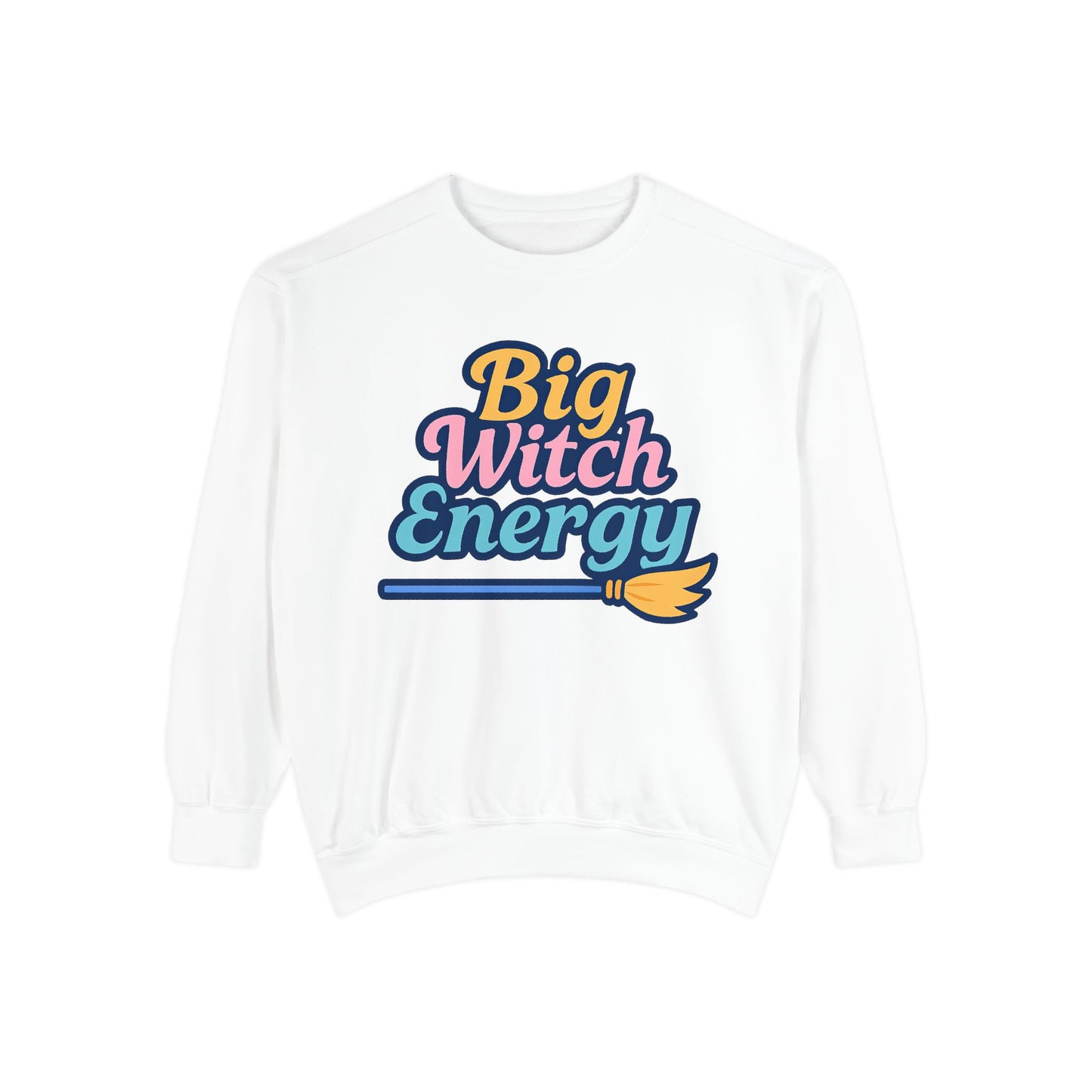 Big Witch Energy Sweatshirt – Colorful Pastel Broom Pullover