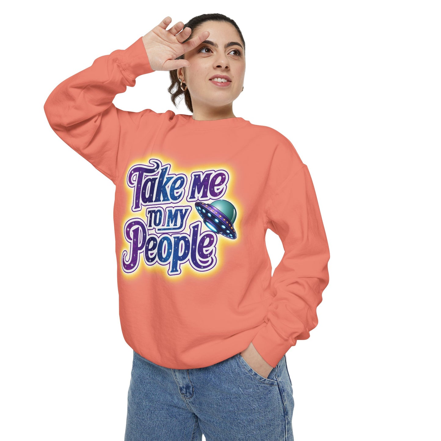 Take Me To My People Sweatshirt – Retro UFO Alien Pullover