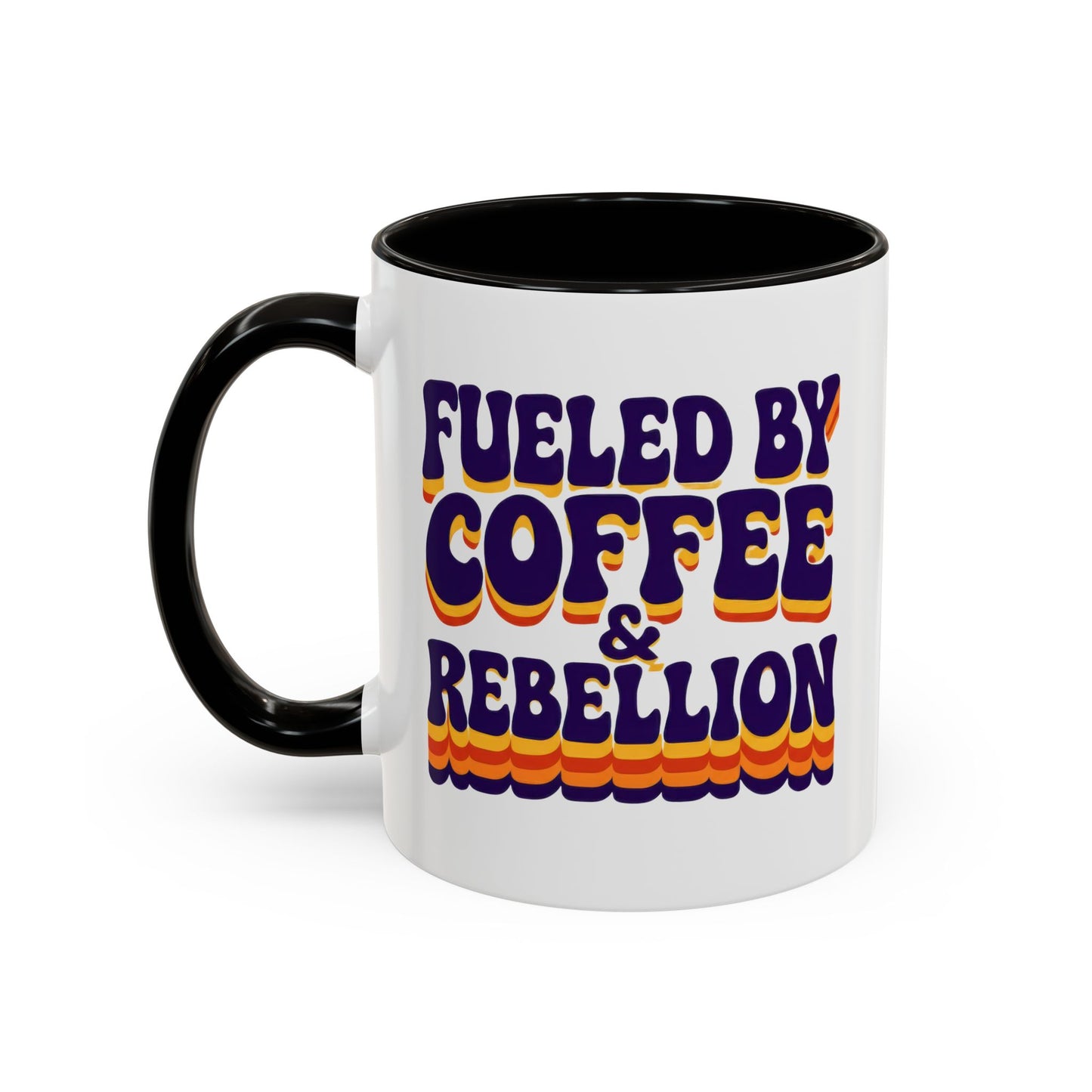 Fueled by Coffee & Rebellion – Funny Retro Mug (Color Accent, 11oz & 15oz)