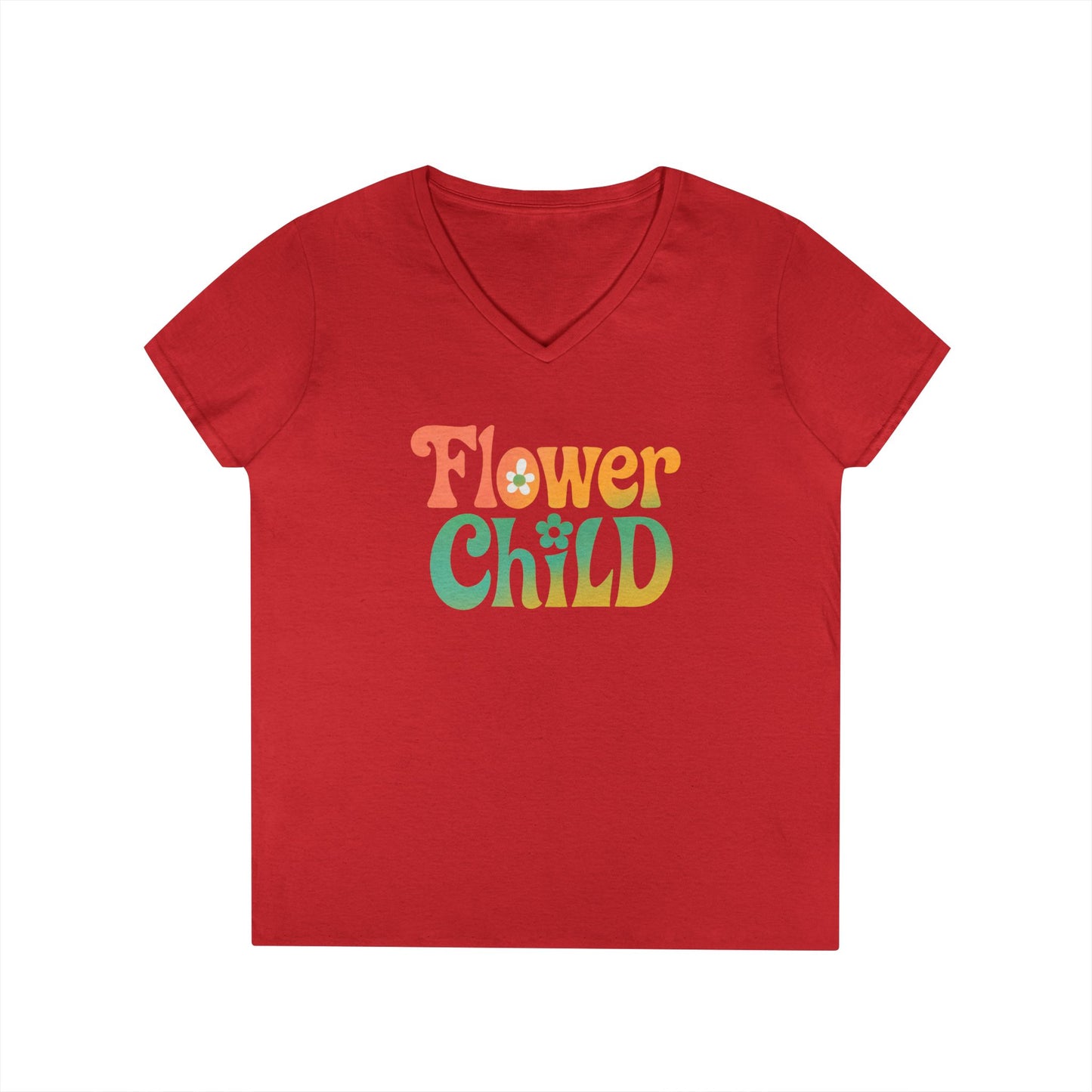 Flower Child Women’s V-Neck Tee – Empowering Retro Floral Colorful Shirt