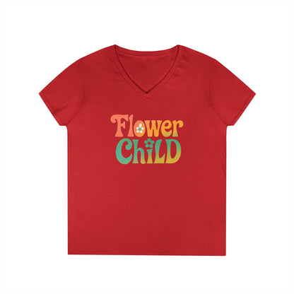 Flower Child Women’s V-Neck Tee – Empowering Retro Floral Colorful Shirt
