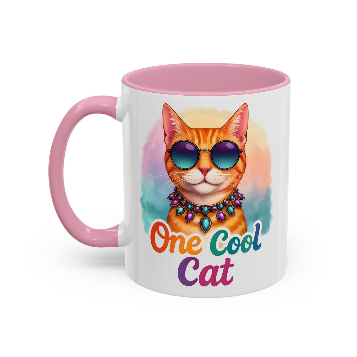 One Cool Cat – Groovy Fun Colorful Kitty Mug (Blue Accent, 11oz & 15oz)