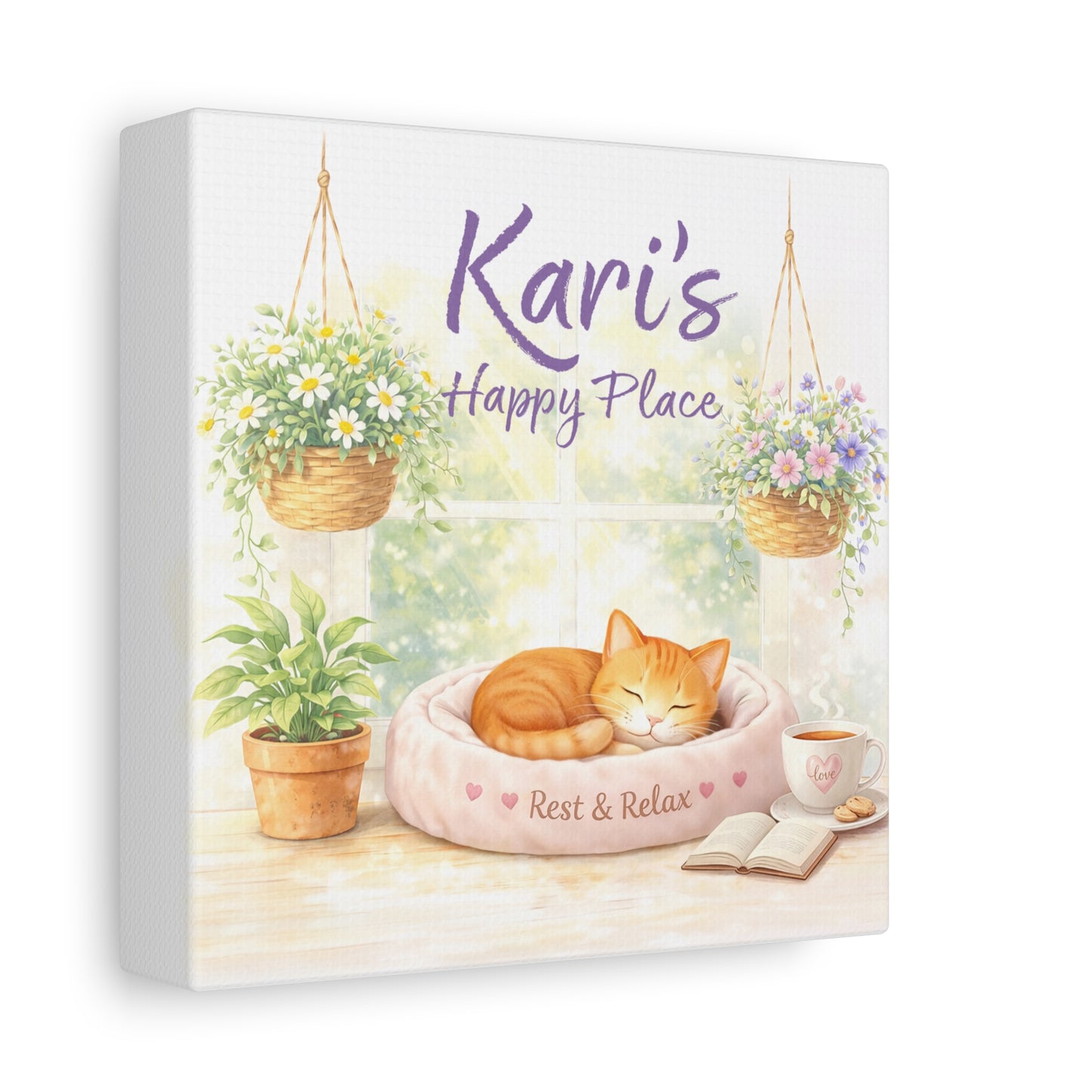 Personalized Cat Canvas Print - "Kari's Happy Place" Cozy Pet Wall Art