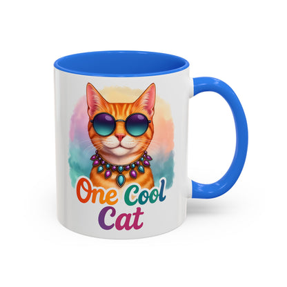 One Cool Cat – Groovy Fun Colorful Kitty Mug (Blue Accent, 11oz & 15oz)