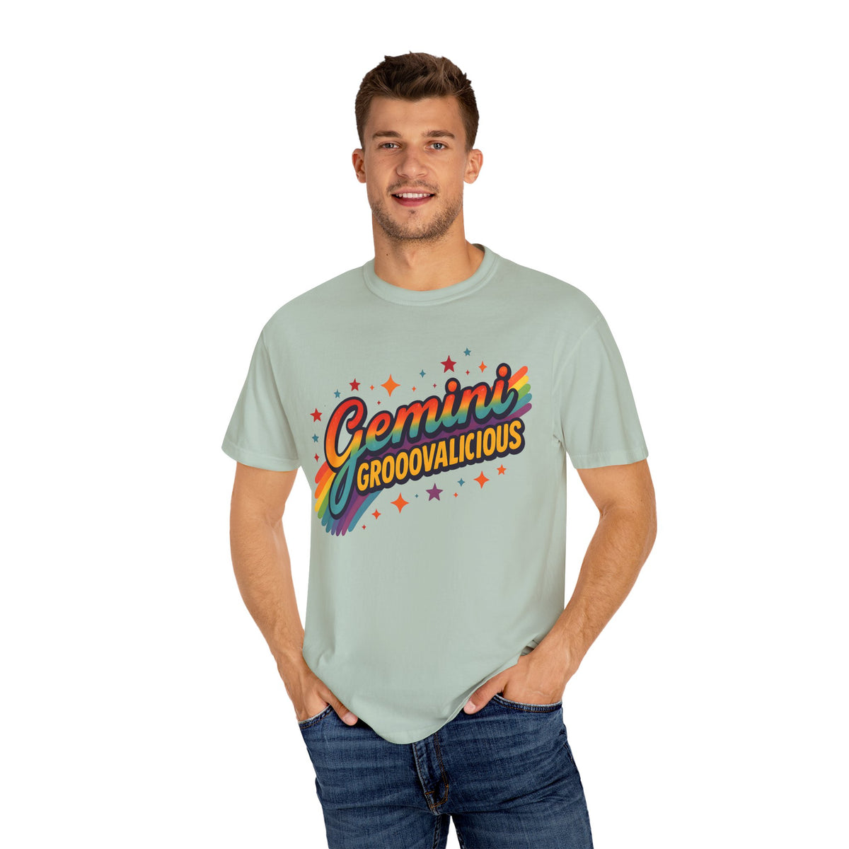 Gemini Groovalicious - Retro Disco Rainbow Zodiac Tee - Enchanted Sky