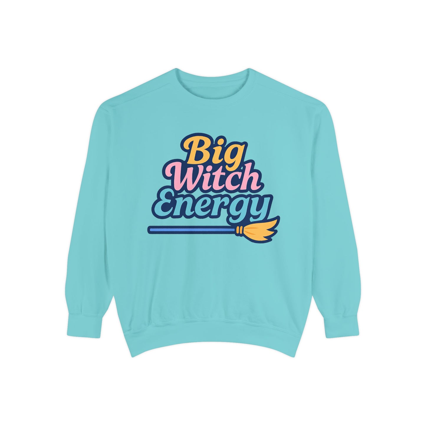 Big Witch Energy Sweatshirt – Colorful Pastel Broom Pullover