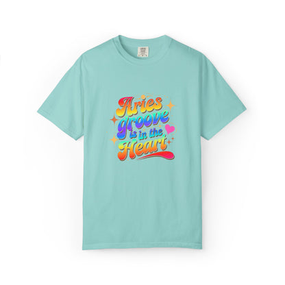 Aries Groove Is in the Heart – Rainbow Retro Zodiac Tee