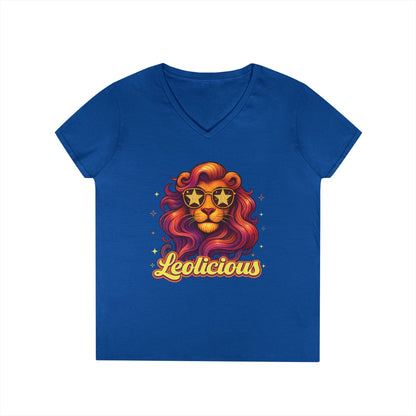 Leolicious Women’s V-Neck Tee – Empowering Retro Lion Zodiac Shirt